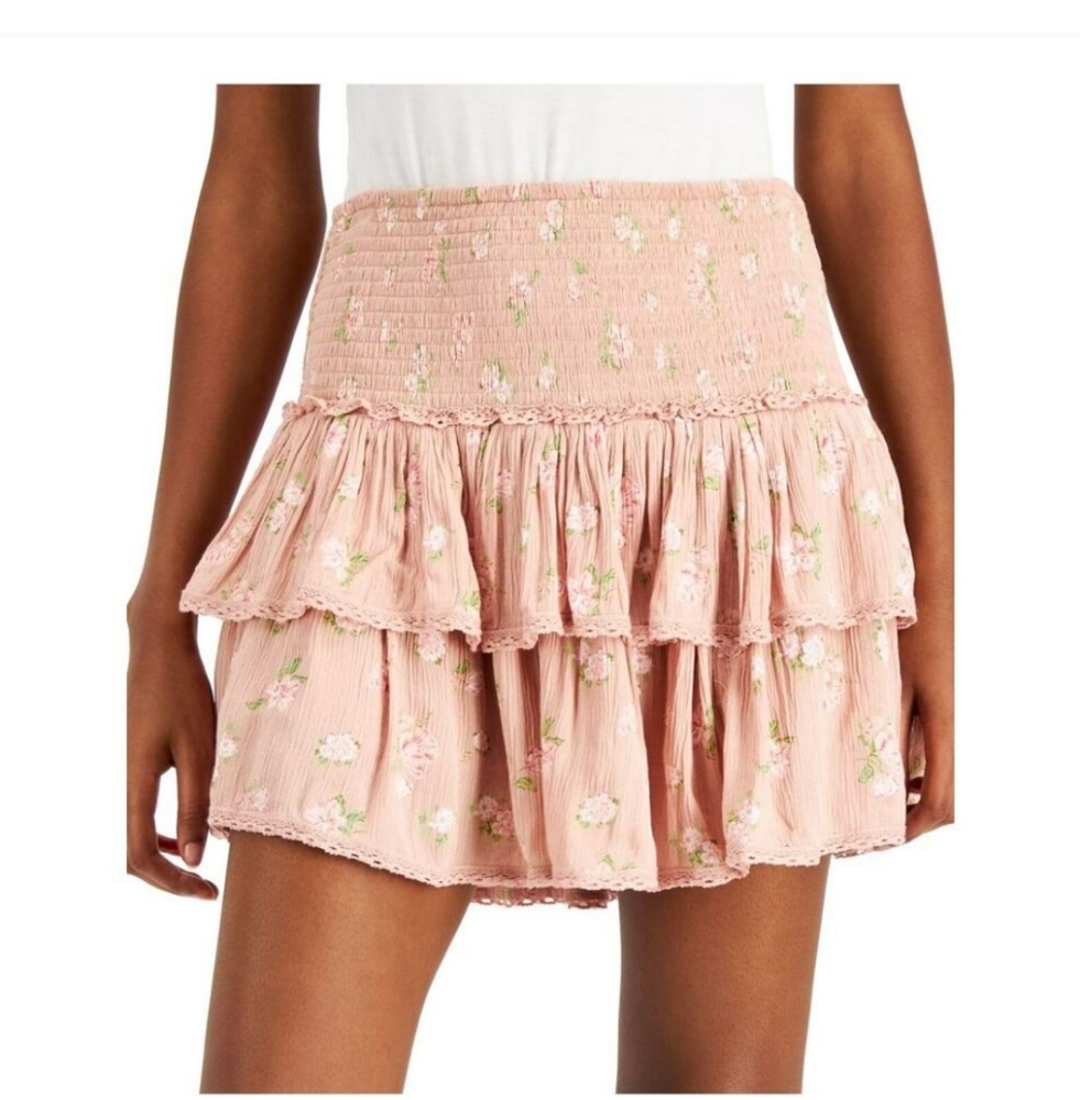 Lucky Brand Womens' Pink Smocked Lined Floral Mini Plus Size XXL